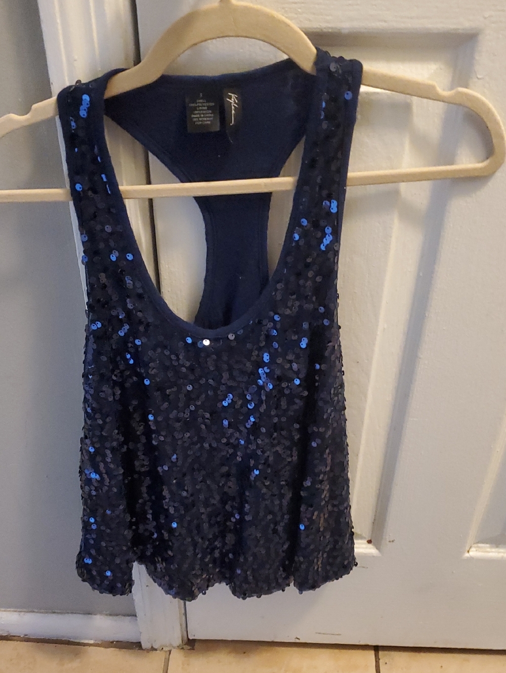 Navy Blue Sequin Racerback Tank